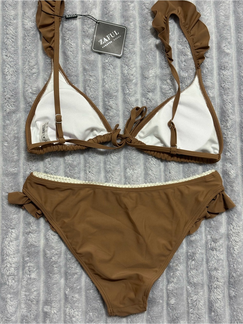 Zaful Brown Ruffle Triangle Bikini Set - Picture 3 of 4